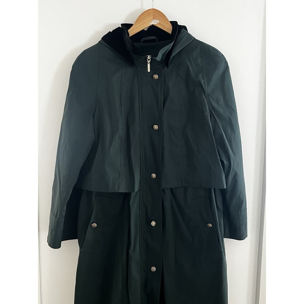 Fleet Street Long Caped Coat Ladies 10P Green Lined Full Zip Hood Rain Jacket
